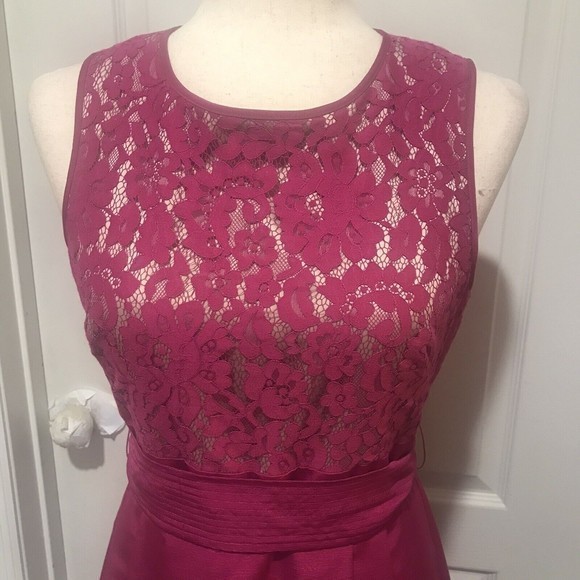 Eliza J Size 4 Fit & Flare Dress Pink Lace Top Belted Waist Barbie Pink Pockets - Picture 11 of 15